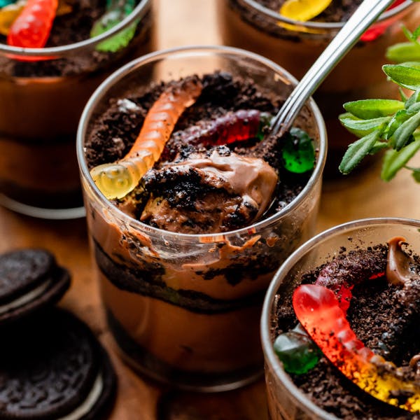 Dirt pudding with gummy worms