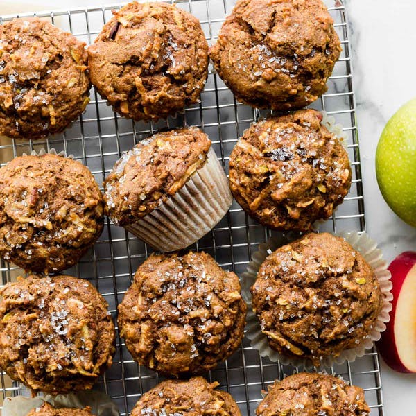 apple muffins on a cooling rack