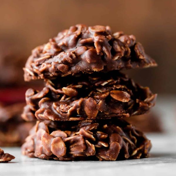 stack of three no bake cookies