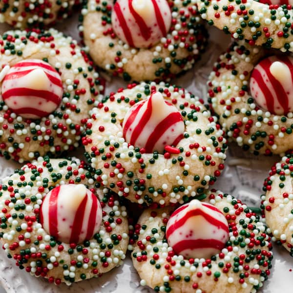 candy cane kiss cookies with nonpareil sprinkles