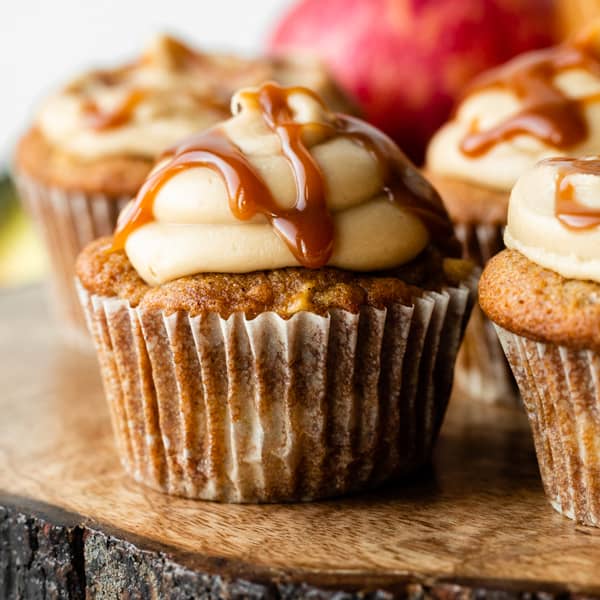 apple cupcake with salted caramel frosting