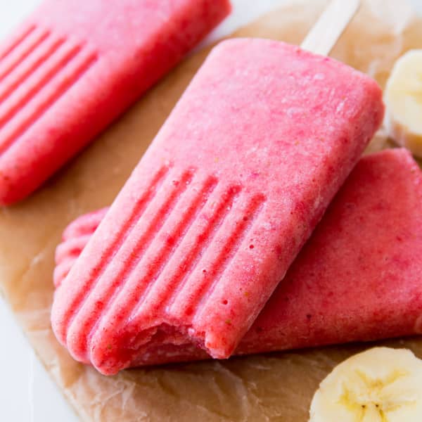 pink strawberry banana popsicles