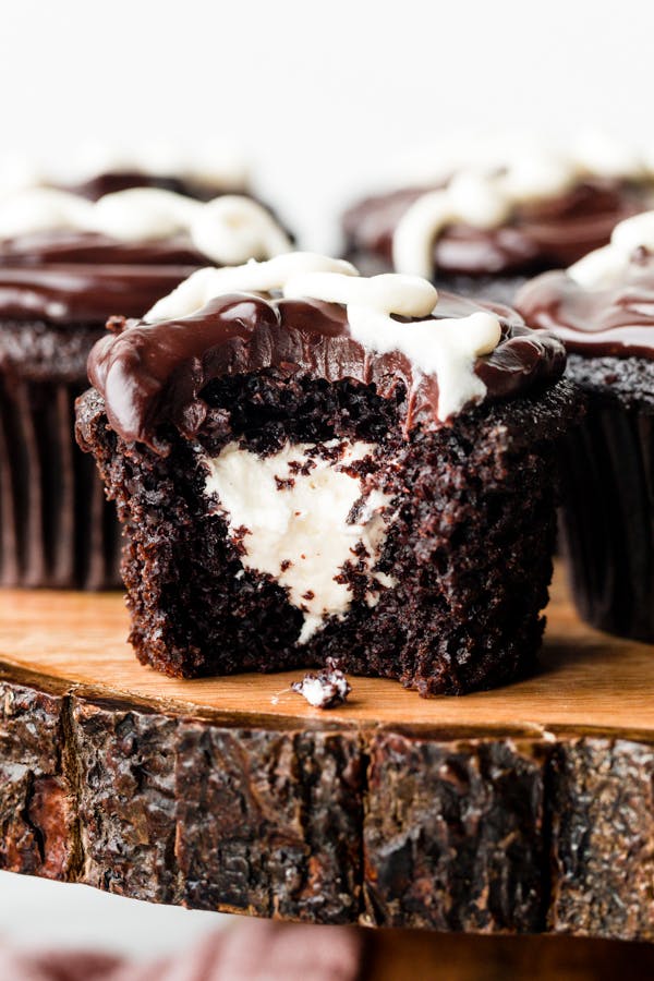 Picture of a cream filled chocolate cupcake