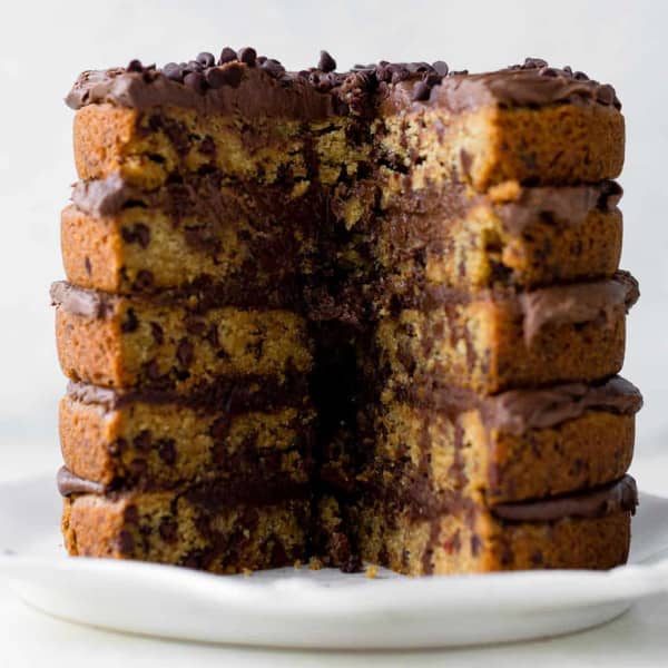 5 layer cookie cake with chocolate frosting