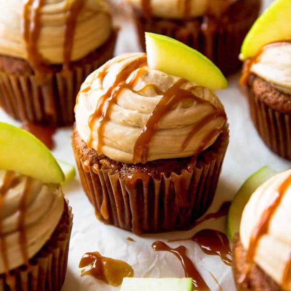 apple cupcake with caramel frosting
