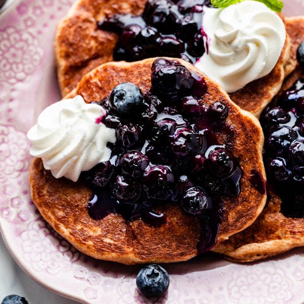 blueberry sauce on pancakes