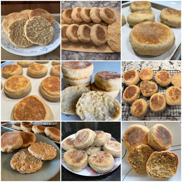 collage of honey wheat English muffins