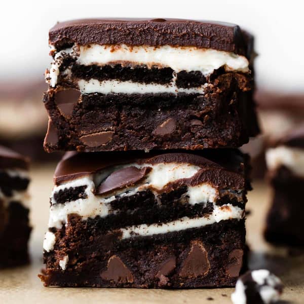 Decadent brownies with layers of Oreos, Oreo buttercream and chocolate ganache