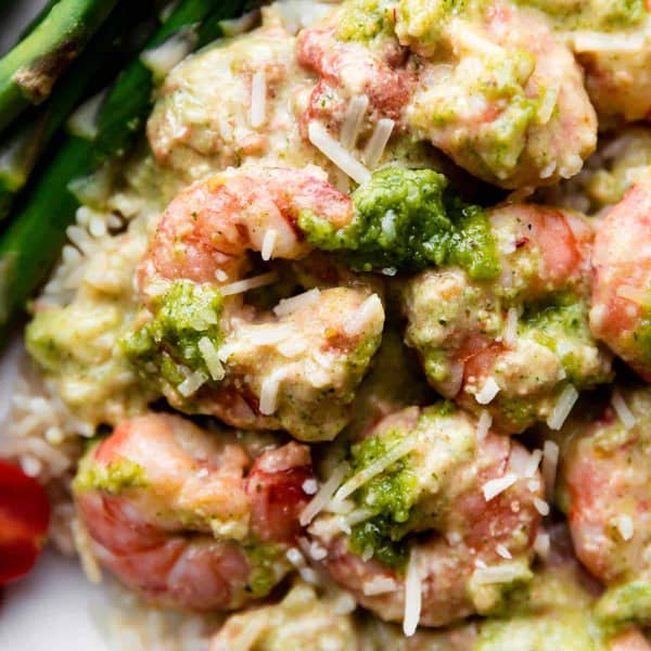 pesto shrimp over rice