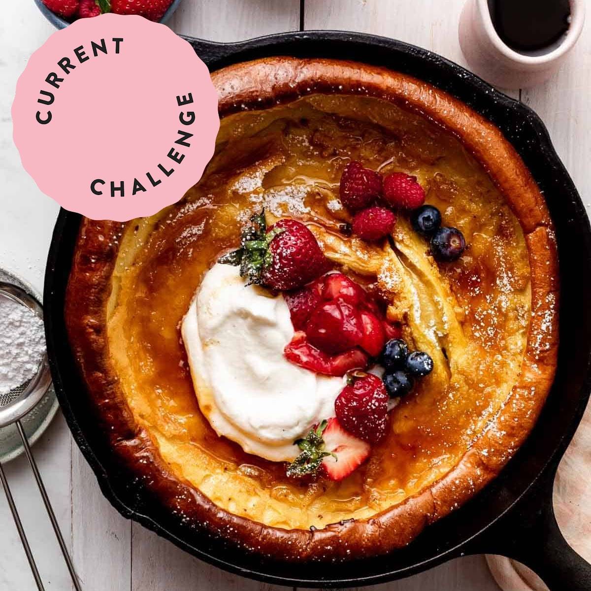 dutch baby pancake in cast iron skillet