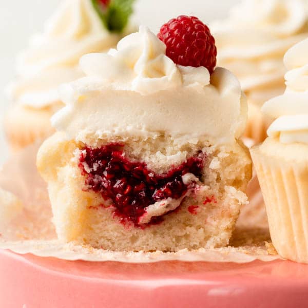 raspberry filled vanilla cupcake