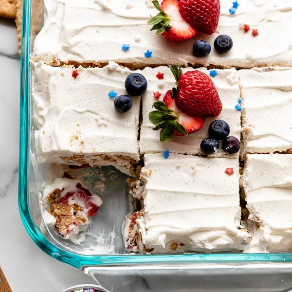 icebox cake with whipped cream and berries