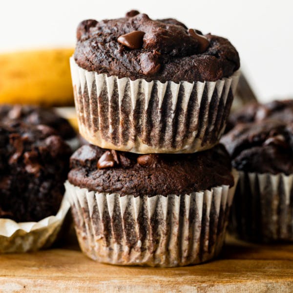 picture of two chocolate banana muffins