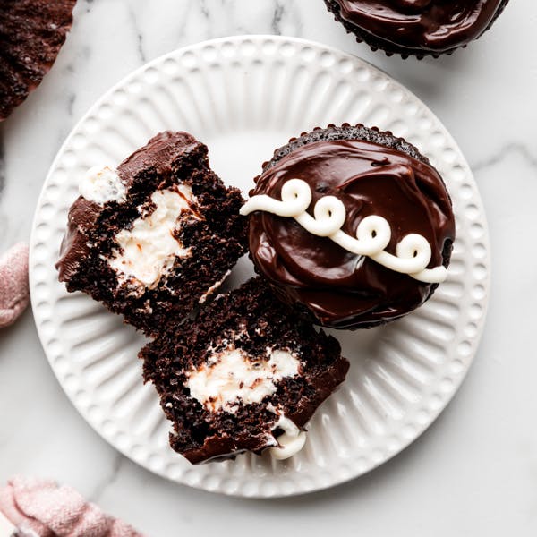 photo of cream filled chocolate cupcakes