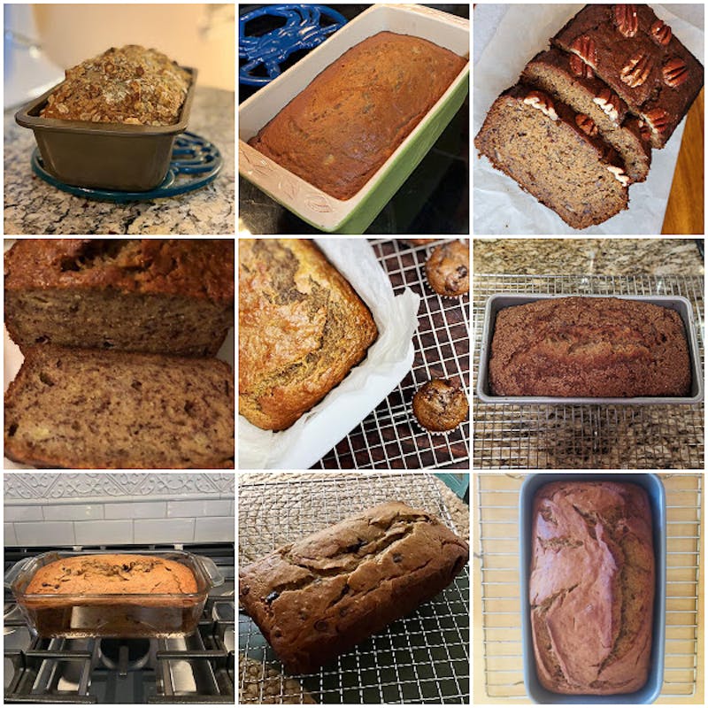 collage of banana bread photos