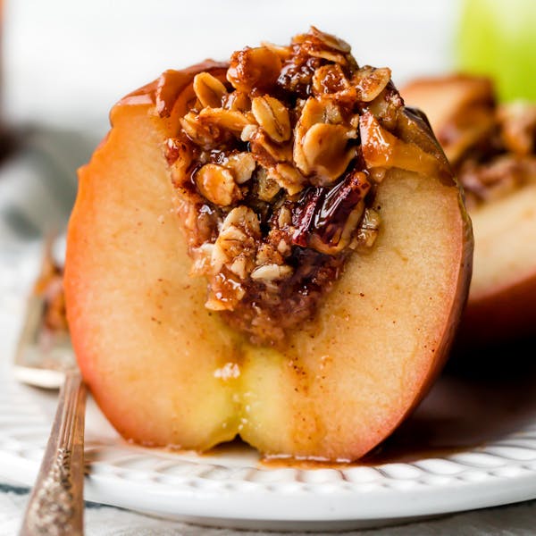 baked apple with oats and caramel