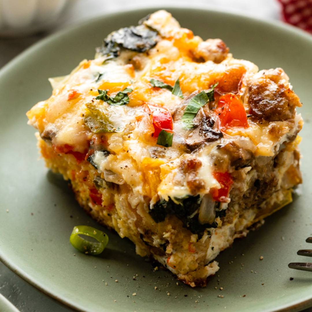 picture of a piece of breakfast casserole