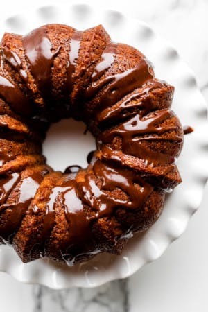 chocolate banana Bundt cake with chocolate ganache