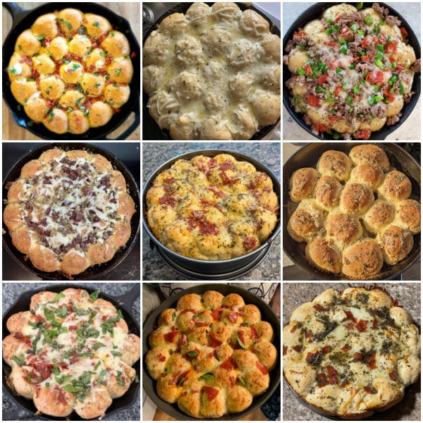 collage of 9 pizza pull apart rolls photos