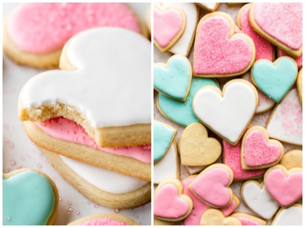 two pictures of sugar cookies with royal icing