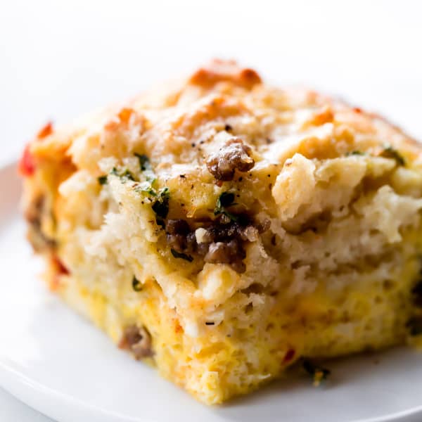 picture of a piece of biscuit breakfast casserole