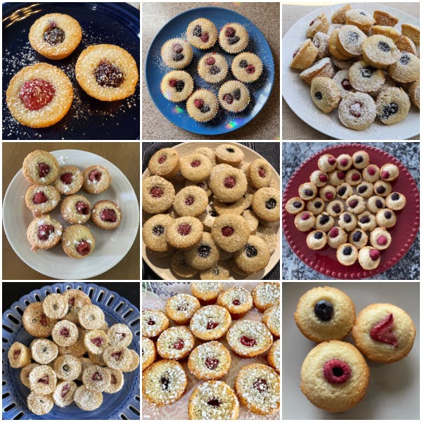 collage of brown butter berry tea cakes