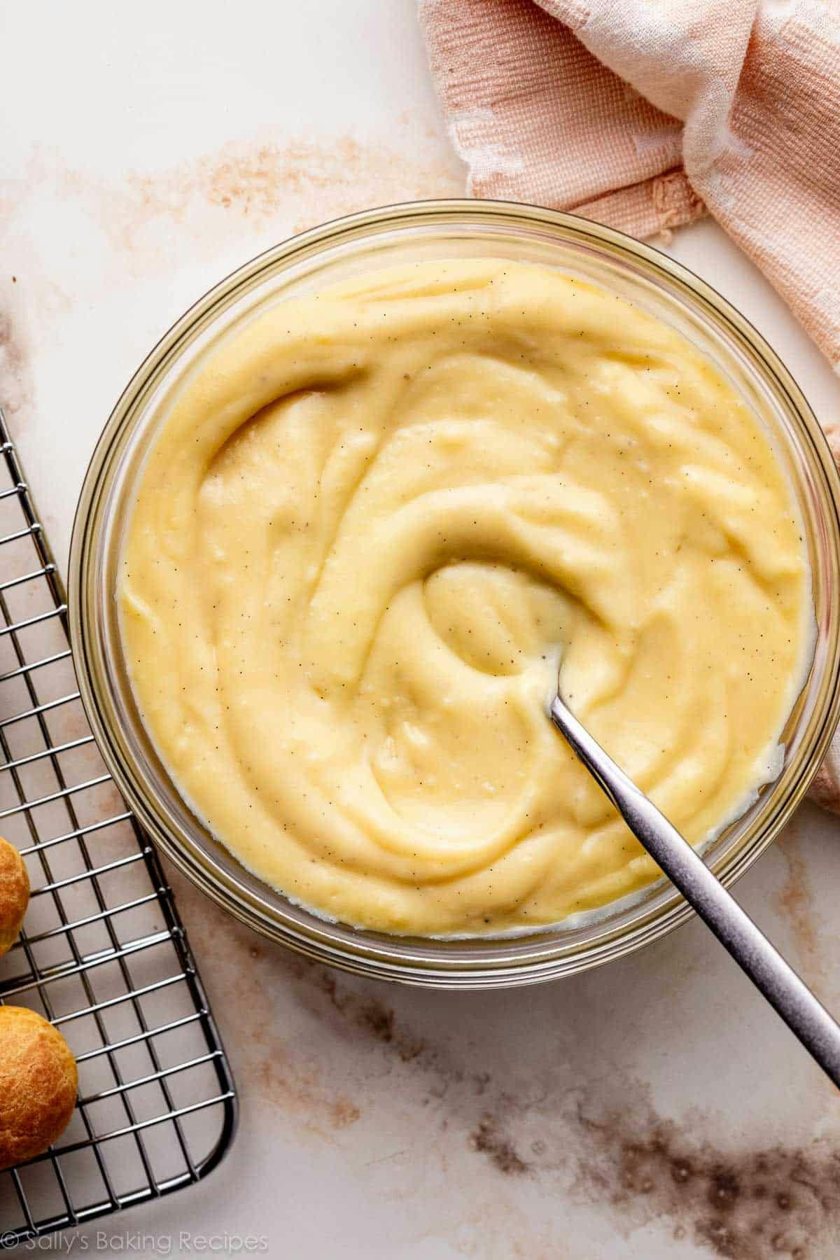 pastry cream in a bowl with a spoon