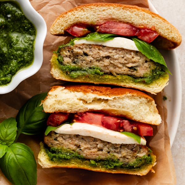 caprese pesto chicken burger