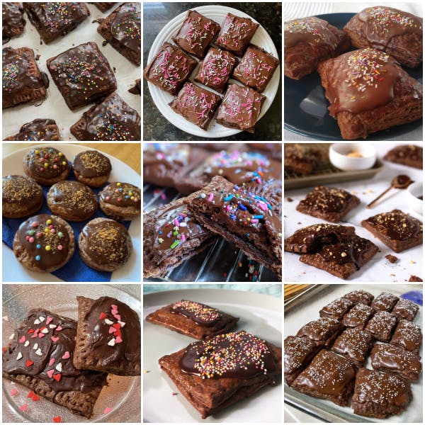 collage of fudge chocolate pastry tarts