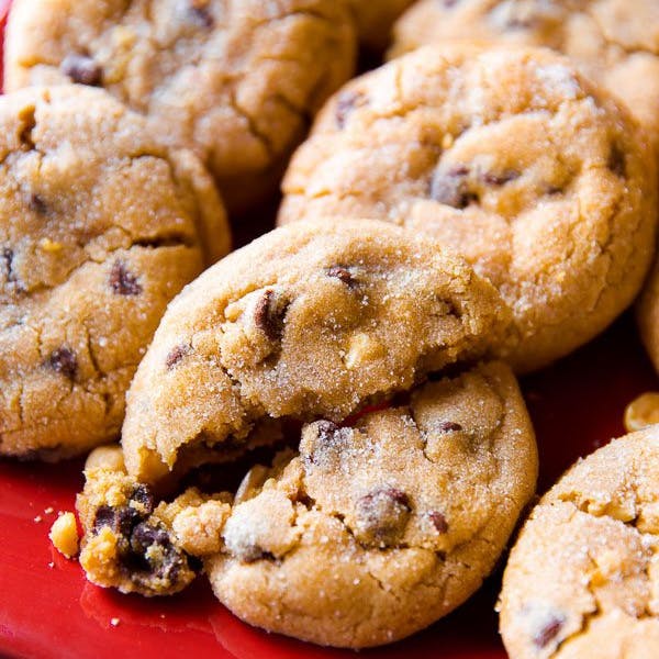 picture of soft peanut butter cookies with chocolate chunks