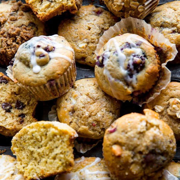 picture of all different flavor muffins made from one batter