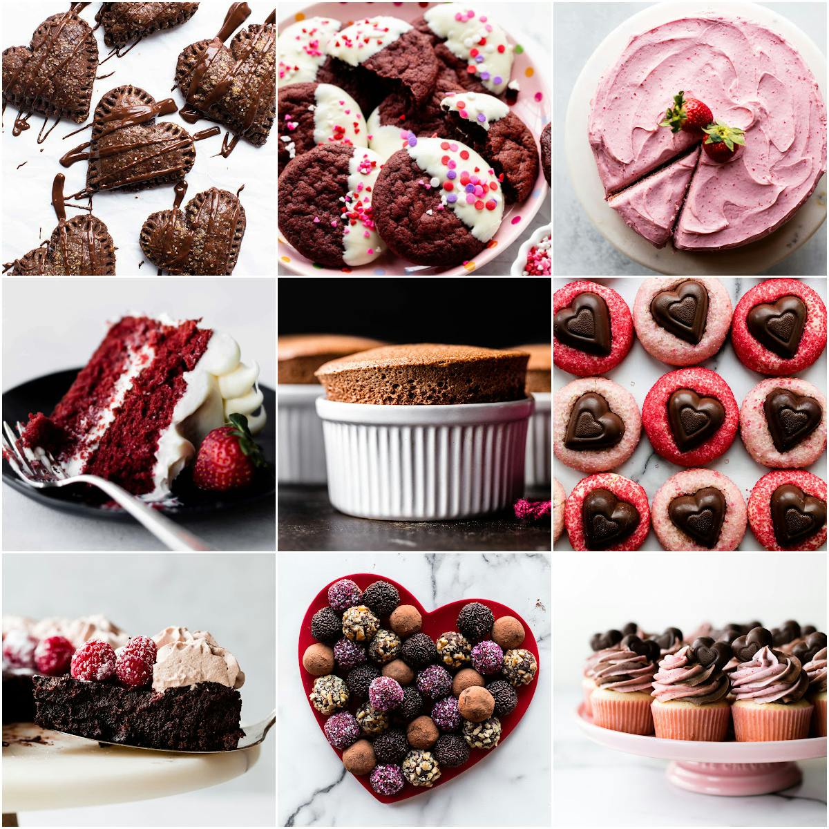 collage of 9 Valentine's Day recipe photos