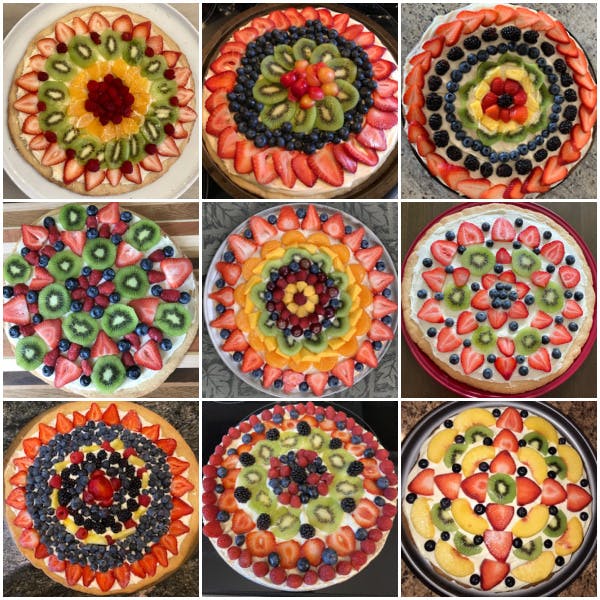 collage of fruit pizzas