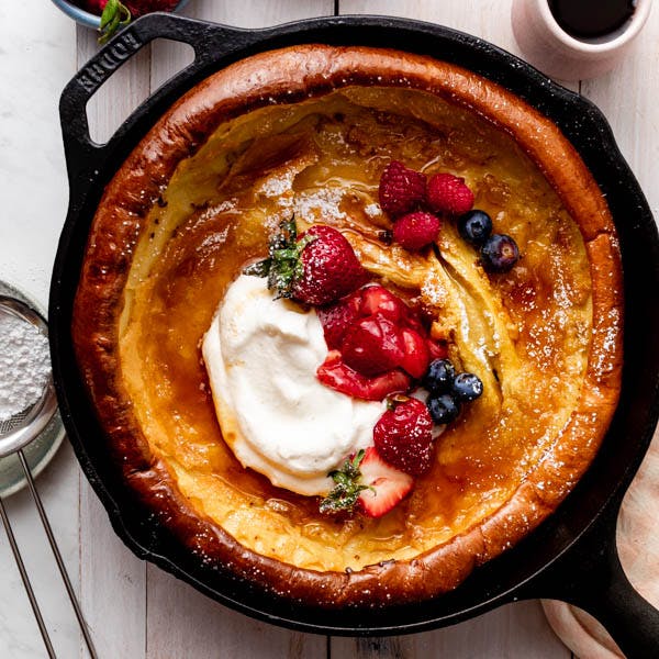 dutch baby pancake in cast iron skillet