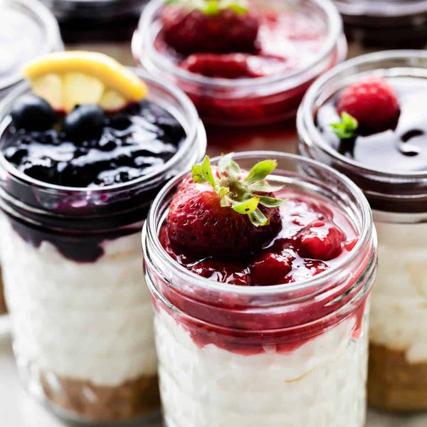 cheesecake in jars with fruit toppings