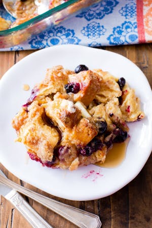 blueberry french toast casserole serving on plate