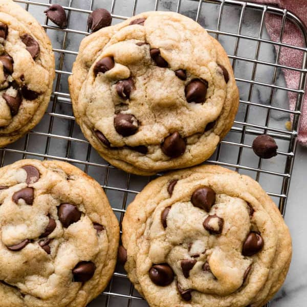 chocolate chip cookies on a cooling rack