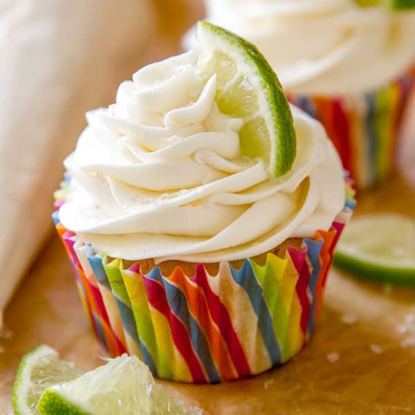 picture of a margarita cupcake garnished with a lime slice