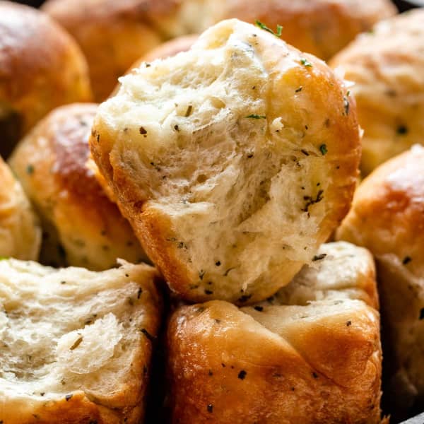 fluffy rolls flecked with herbs