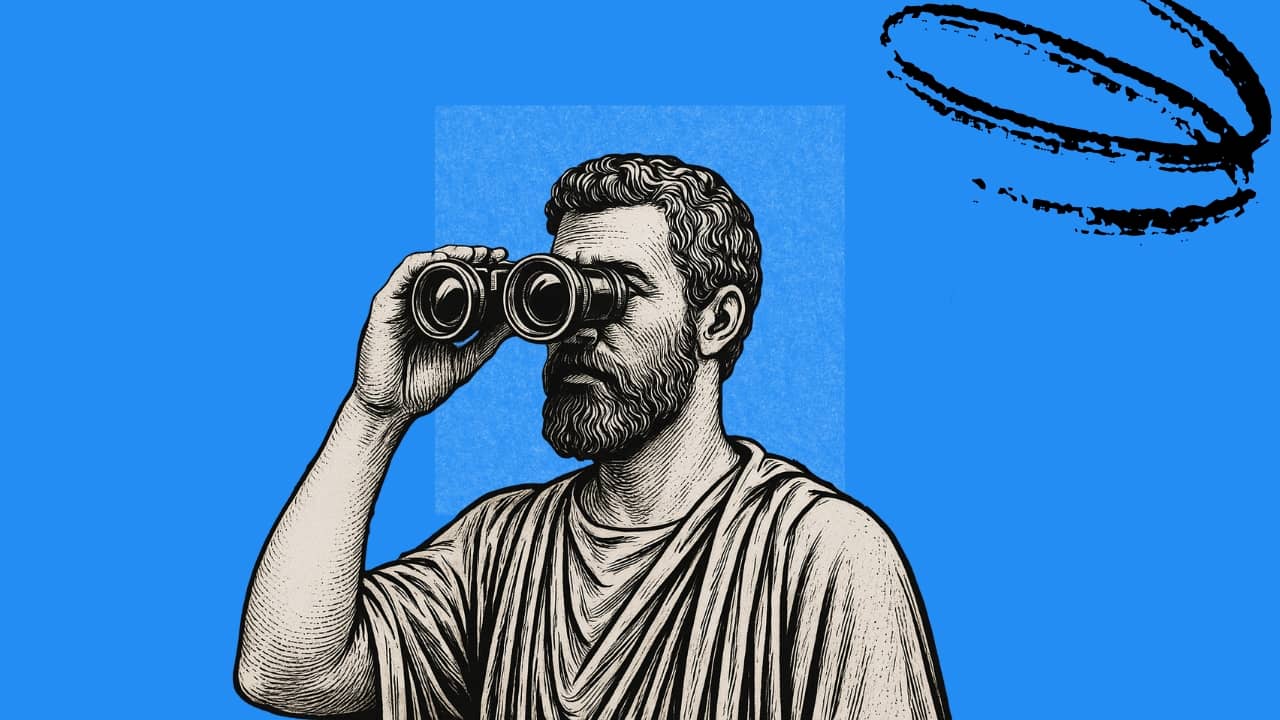 A man looking through binoculars trying to find something better