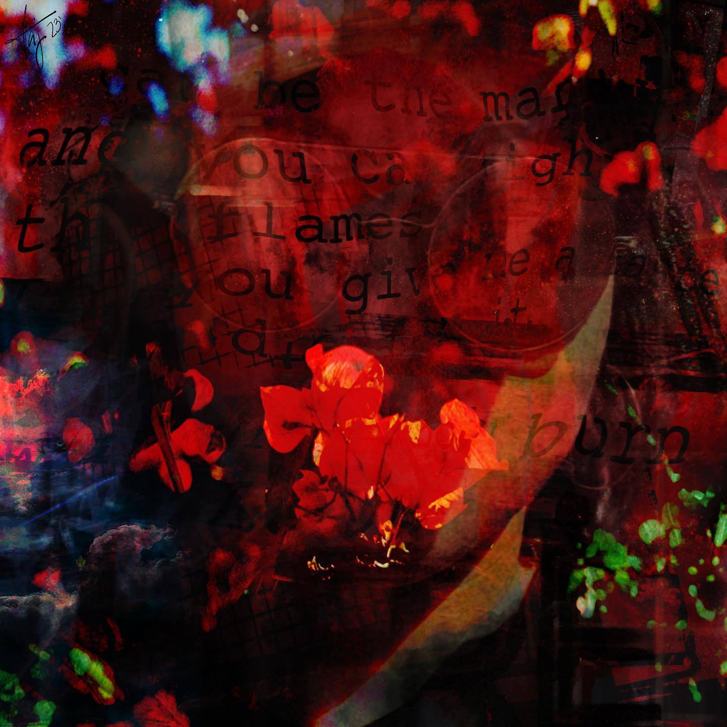 self portrait made of roses and words