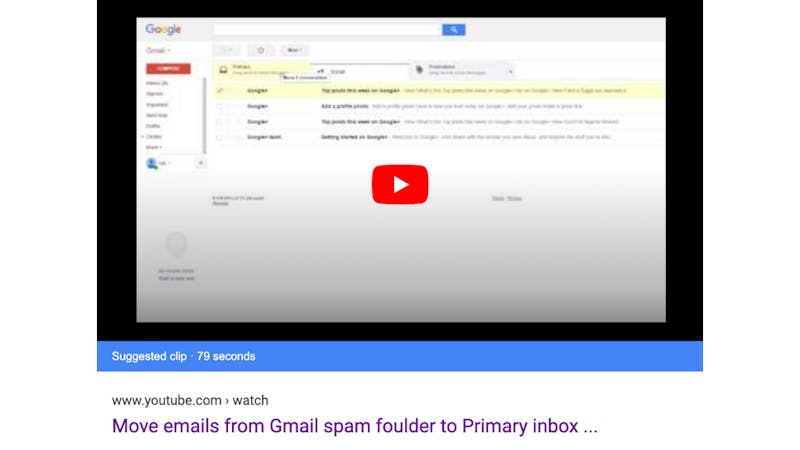 Youtube video (1m42s) on how to move emails in Gmail from your spam or 'promotions' folder to your inbox