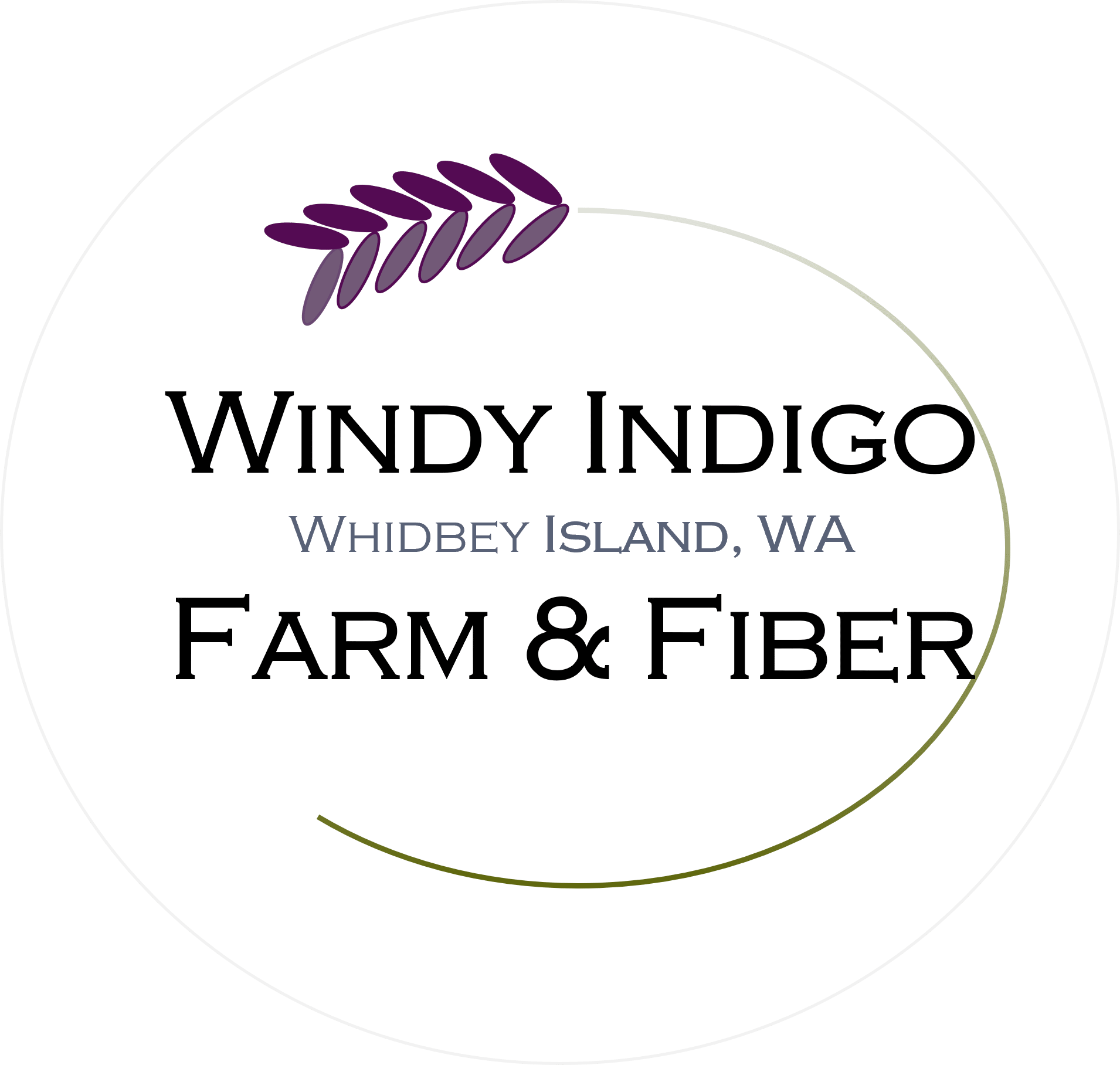 Indigo stem and flowers form a 3/4 circle around the Windy Indigo Farm & Fiber, Whidbey Island, WAI