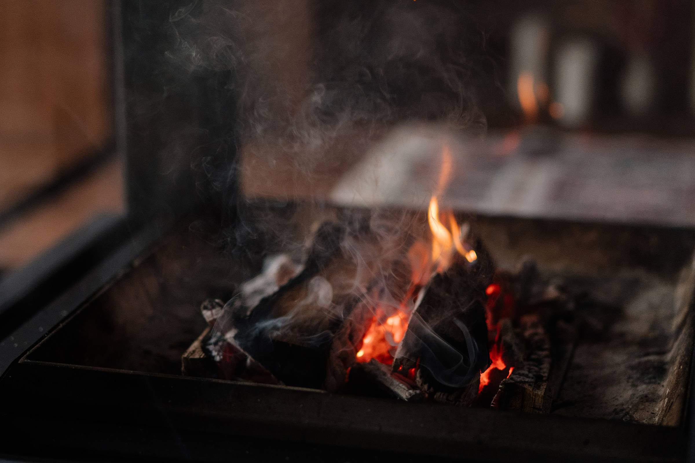 A fire roaring