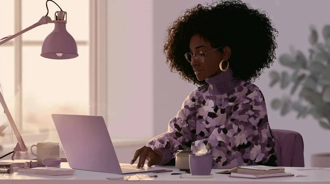 coach sitting at her laptop thinking about what email to send