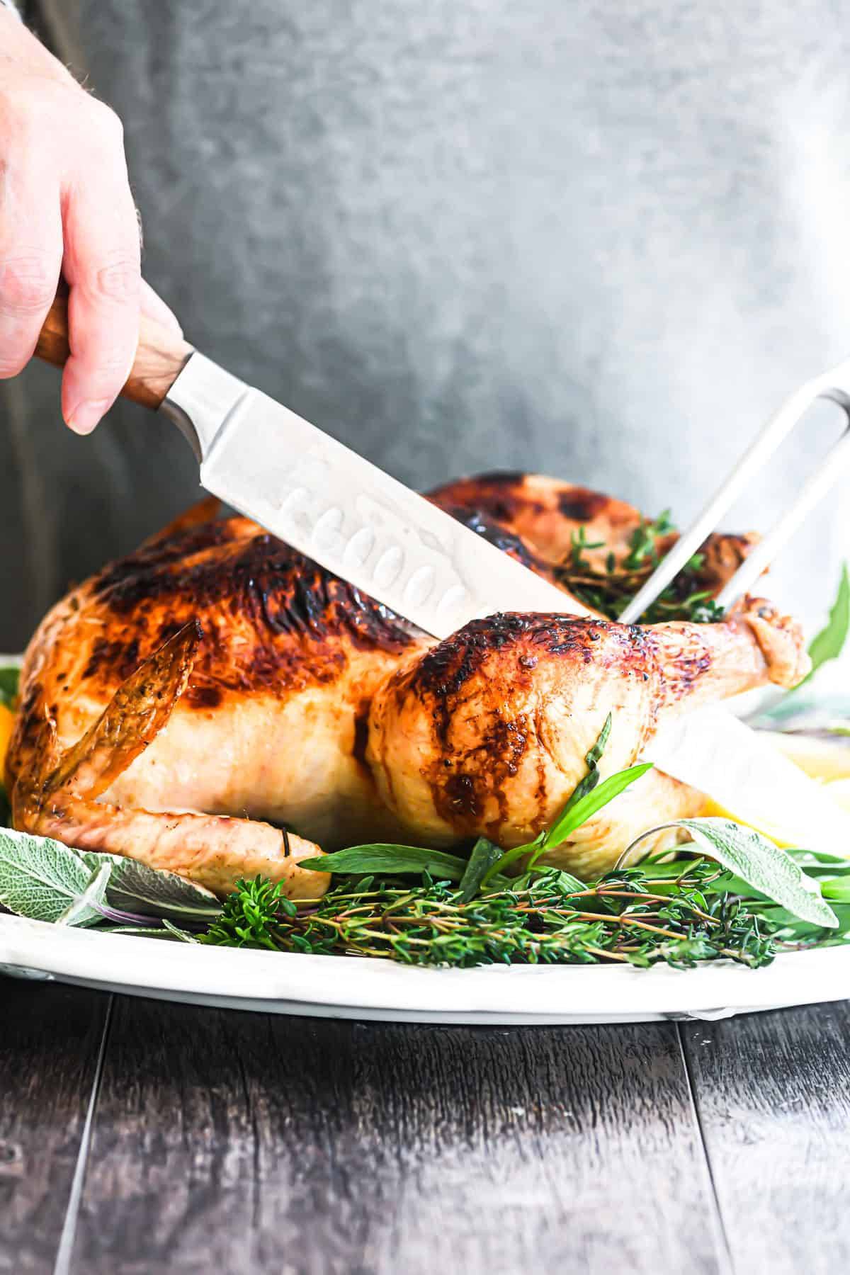 Golden roast chicken, crispy skin