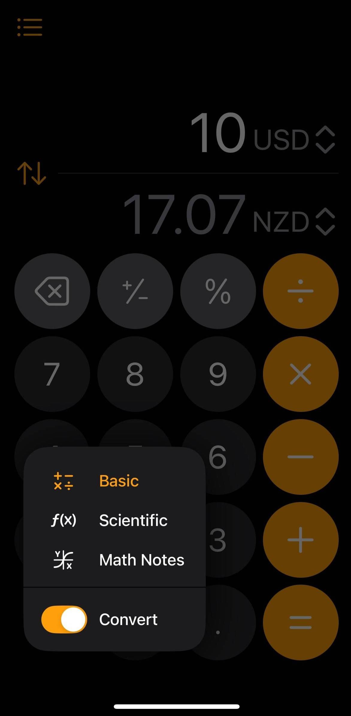 iPhone Calculator Currency Converter