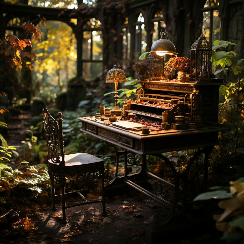 Whimsical desk in Autumn scene
