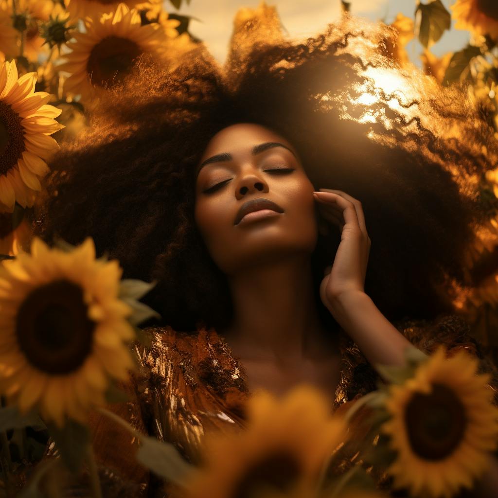 Beautiful Lady in sunflowers, new beginnings