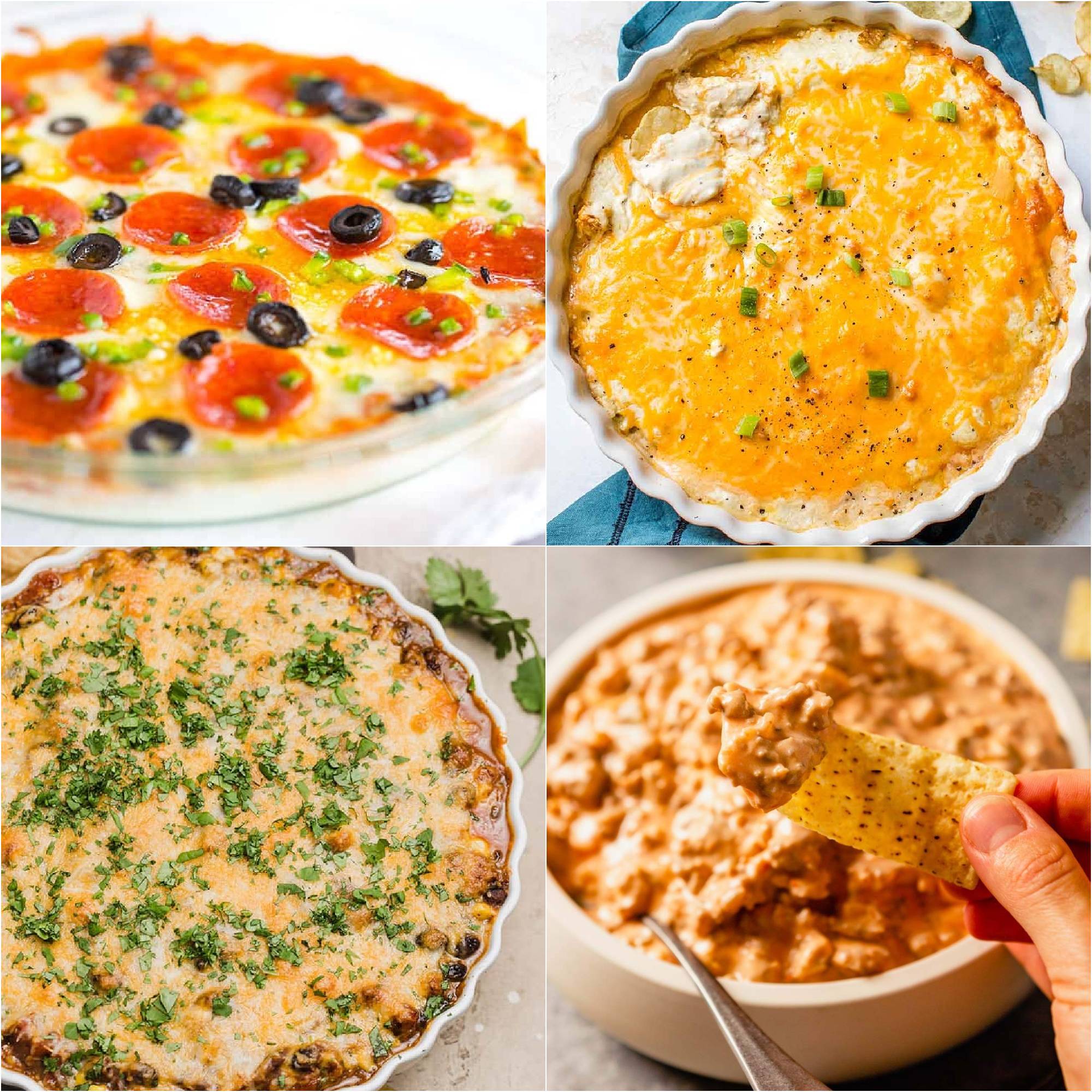 Collage of 4 images of warm dips.